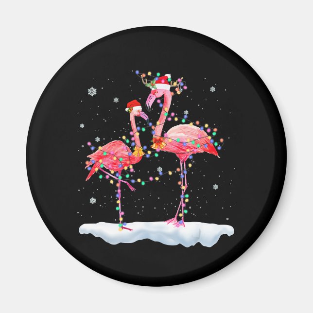 Flamingo | Flamingo Christmas Tree Santa Hat Xmas Magnet (Front)