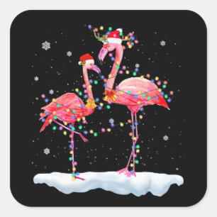 Flamingo Flamingo Christmas Tree Santa Hat Xmas Square Sticker