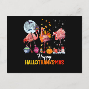Flamingo   Flamingo Halloween And Merry Christmas Announcement Postcard