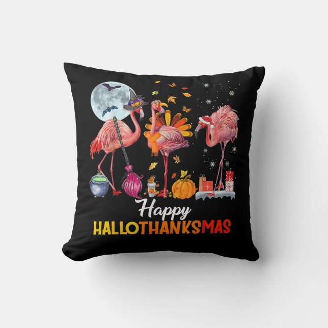 Flamingo | Flamingo Halloween And Merry Christmas Cushion (Front)