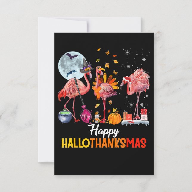 Flamingo | Flamingo Halloween And Merry Christmas Thank You Card (Front)