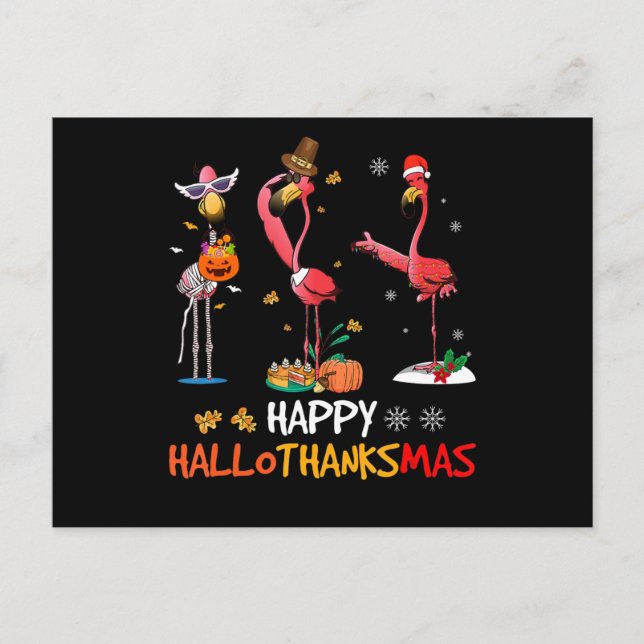 Flamingo | Flamingo Happy HalloThanksmas Holiday Postcard (Front)