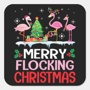 Flamingo Flamingo Noel Hats Dancing On Snow Square Sticker