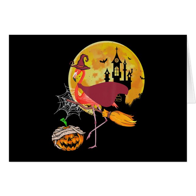 Flamingo | Flamingo Riding Broom Pumpkin Halloween (Front Horizontal)