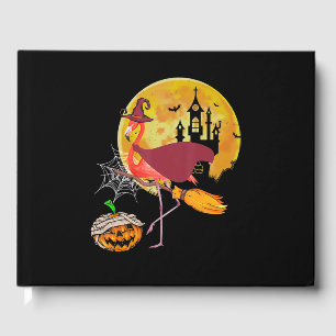 Flamingo Flamingo Riding Broom Pumpkin Halloween Guest Book