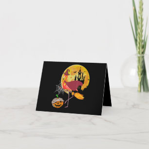 Flamingo Flamingo Riding Broom Pumpkin Halloween Thank You Card