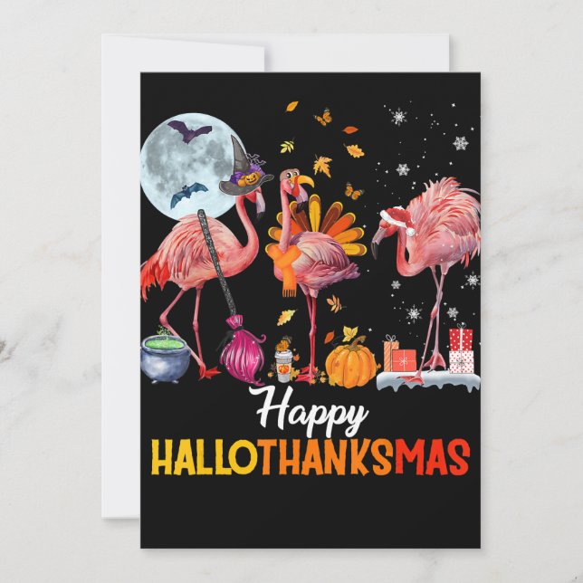 Flamingo|Flamingo Thanksgiving Halloween Christmas Holiday Card (Front)