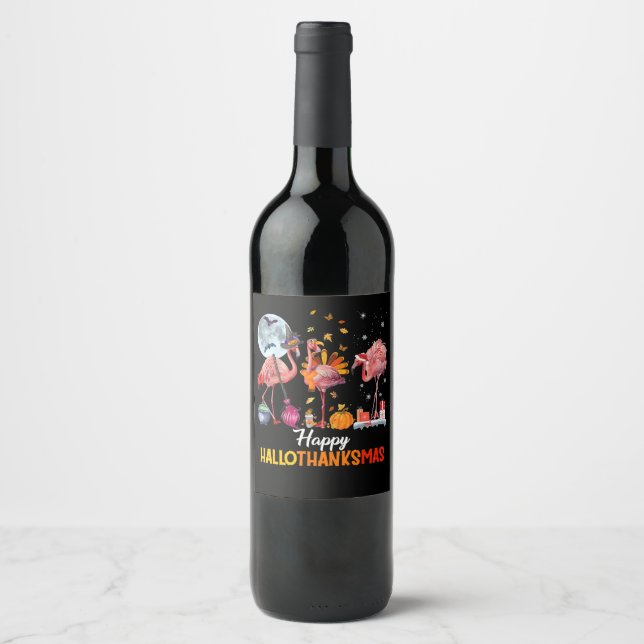 Flamingo|Flamingo Thanksgiving Halloween Christmas Wine Label (Front)