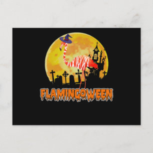 Flamingo   Flamingoween Funny Witch Halloween Announcement Postcard