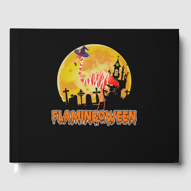 Flamingo | Flamingoween Funny Witch Halloween Guest Book (Front)