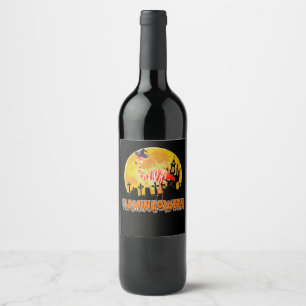 Flamingo Flamingoween Funny Witch Halloween Wine Label