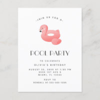 Flamingo Float Pool Party Birthday Invitation