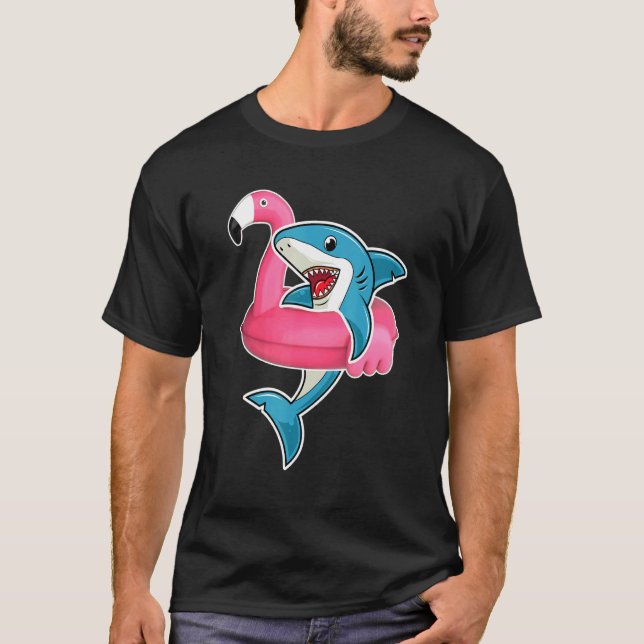 Flamingo Float Summer Shark Floating T-Shirt (Front)