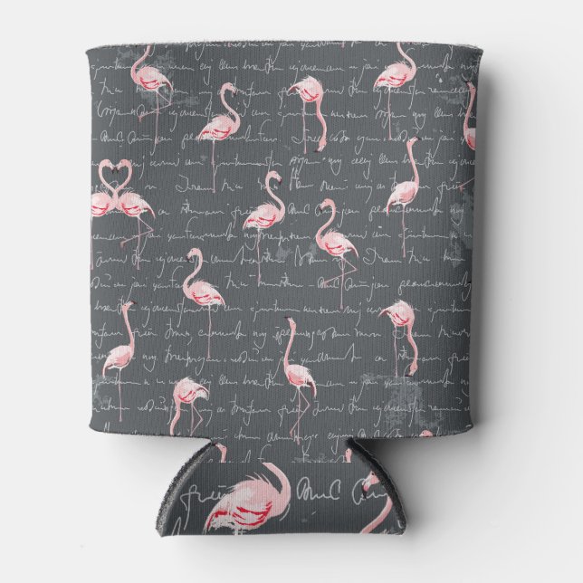 Flamingo Flock: Dark Grey Vintage. Can Cooler (Front)