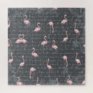 Flamingo Flock: Dark Grey Vintage. Jigsaw Puzzle