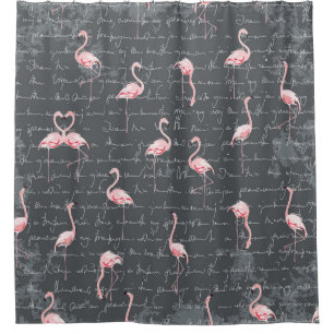 Flamingo Flock: Dark Grey Vintage. Shower Curtain
