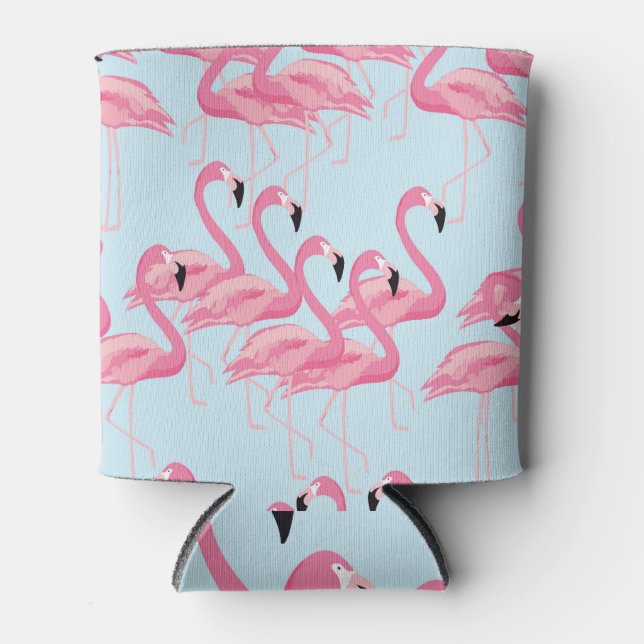 Flamingo Flock: Tropical Vintage Print Can Cooler (Front)