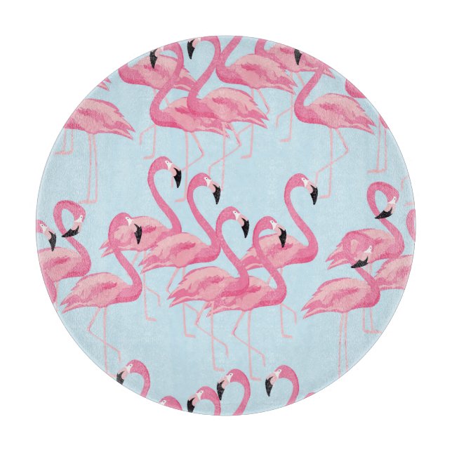 Flamingo Flock: Tropical Vintage Print Cutting Board (Front)