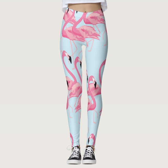 Flamingo Flock: Tropical Vintage Print Leggings (Front)
