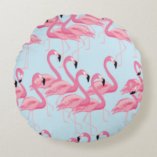 Flamingo Flock: Tropical Vintage Print Round Cushion