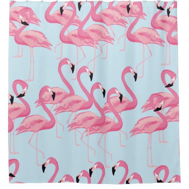 Flamingo Flock: Tropical Vintage Print Shower Curtain (Front)
