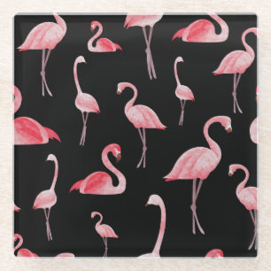 Flamingo Flock: Vintage Seamless Design Glass Coaster