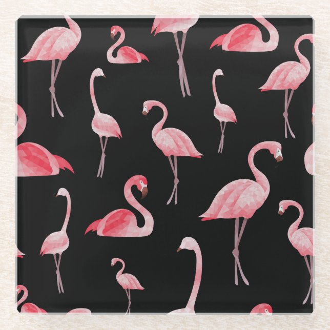 Flamingo Flock: Vintage Seamless Design Glass Coaster (Front)