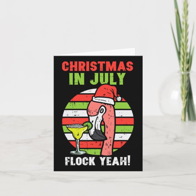 Flamingo Flock Yeah Christmas In July Retro Summer Card (Front)
