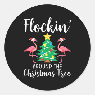 Flamingo Flockin Around Christmas Tree Flamingo Classic Round Sticker