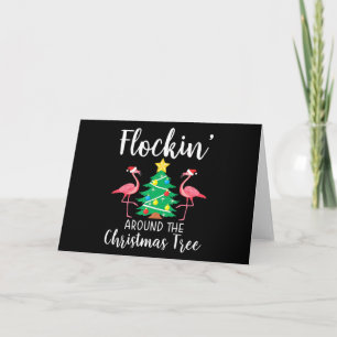 Flamingo Flockin Around Christmas Tree Flamingo Thank You Card