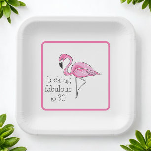 Flamingo Flocking Fabulous at Thirty Border Party Paper Plate