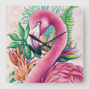 Flamingo Floral Hawaiian Funny Cute Wall Clock