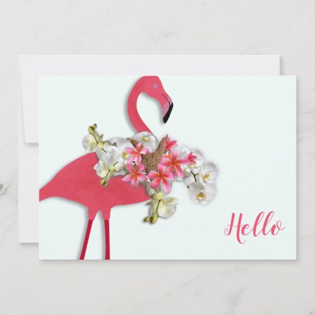 Flamingo Floral Wreath Hello Blank Card (Front)