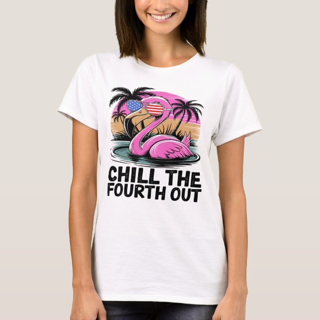 Flamingo Fourth of July Fun T-Shirt (Front)