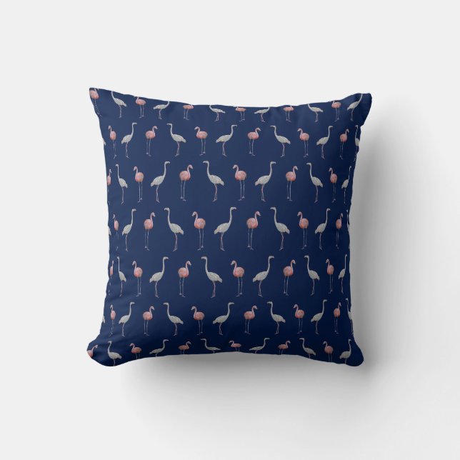 Flamingo Frenzy Pillow (Navy Blue) (Front)