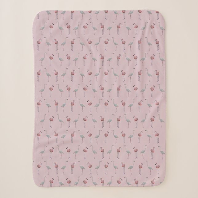 Flamingo Frenzy Sherpa Blanket (Dusty Pink) (Front)