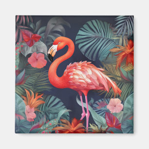 Flamingo Frenzy: Square Refrigerator Magnet