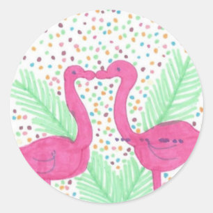 Flamingo Fun Tropical Pattern Classic Round Sticker