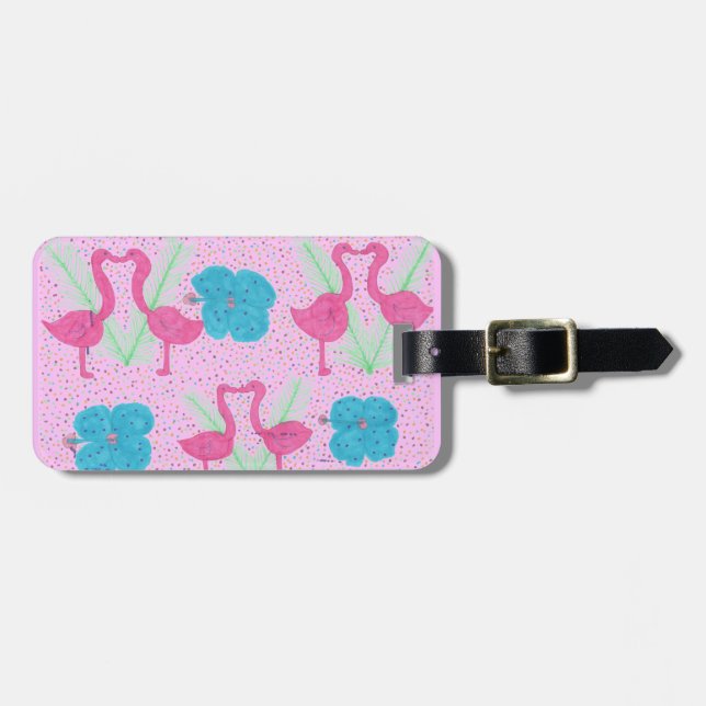 Flamingo Fun Tropical Pattern Luggage Tag (Front Horizontal)