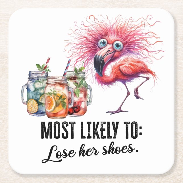 Flamingo Funny Face for Party  Square Paper Coaster (Front)
