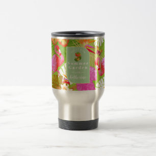 Flamingo Garden Bright Green Travel Mug