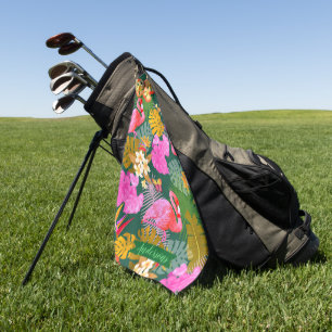 Flamingo Garden Dark Green Golf Towel