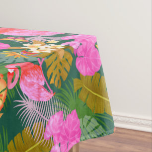 Flamingo Garden Dark Green Tablecloth