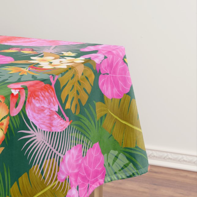 Flamingo Garden Dark Green Tablecloth (In Situ)