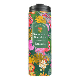 Flamingo Garden Dark Green Thermal Tumbler