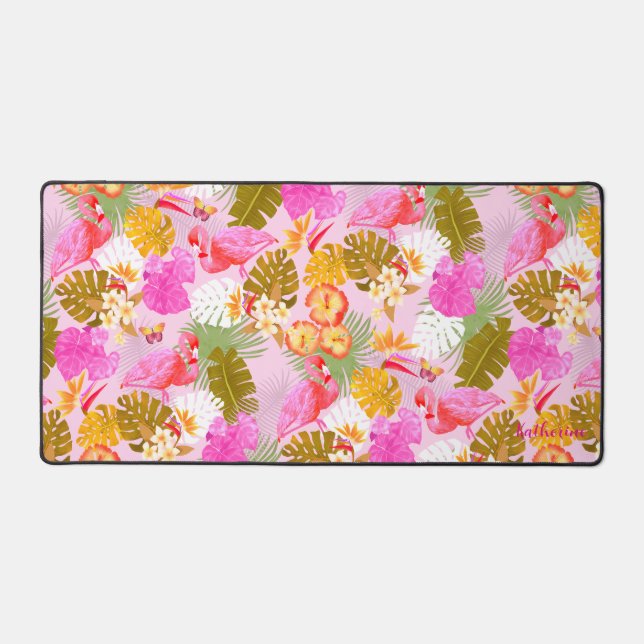 Flamingo Garden Pink Desk Mat (Front)