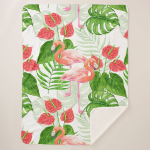 Flamingo garden sherpa blanket