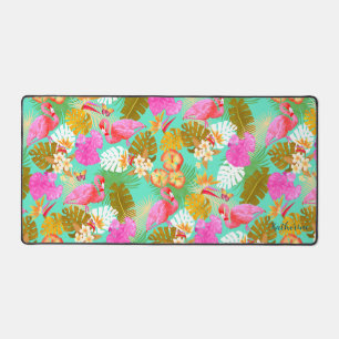 Flamingo Garden Teal Desk Mat