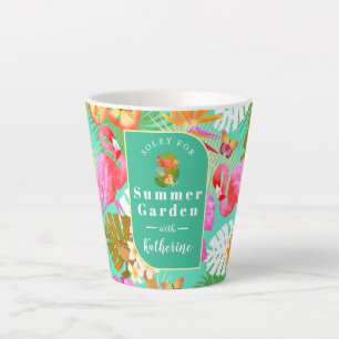 Flamingo Garden Teal Latte Mug