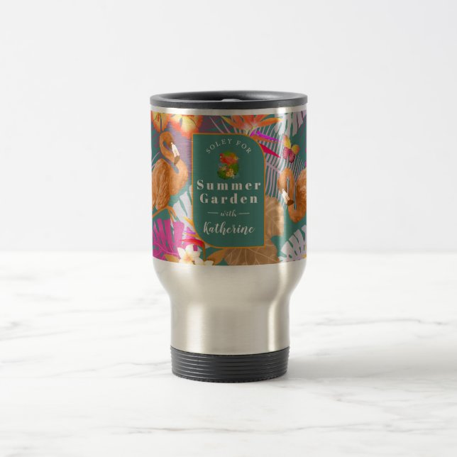 Flamingo Garden Turquoise Travel Mug (Center)